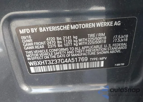 2016 BMW X1 xDrive28I из США, поврежденный, VIN WBXHT3Z37G4A51769